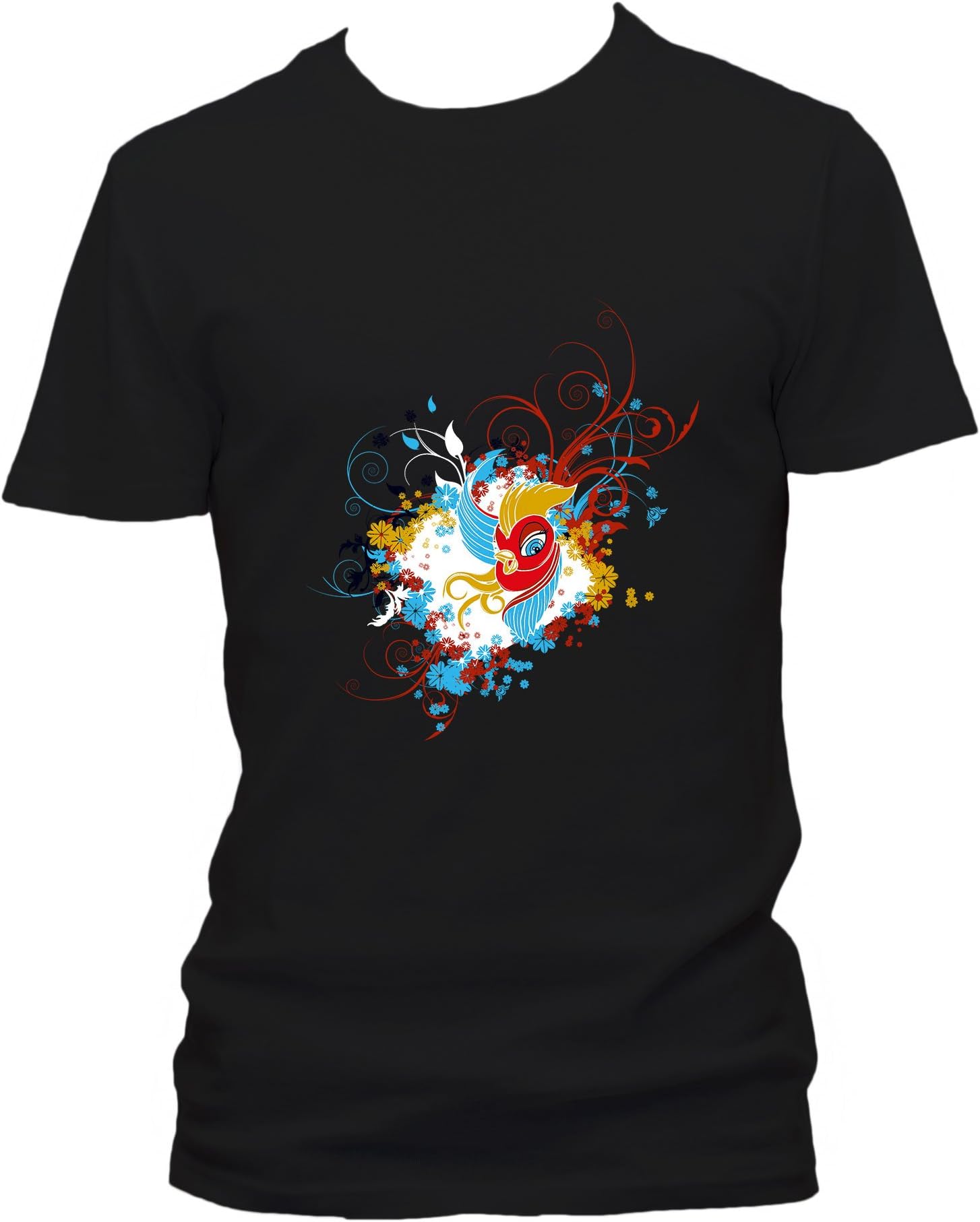 Raxxpurl Comic T-Shirt Bird Bird Tribal Skull for Party, Bikers, Emo, Punk