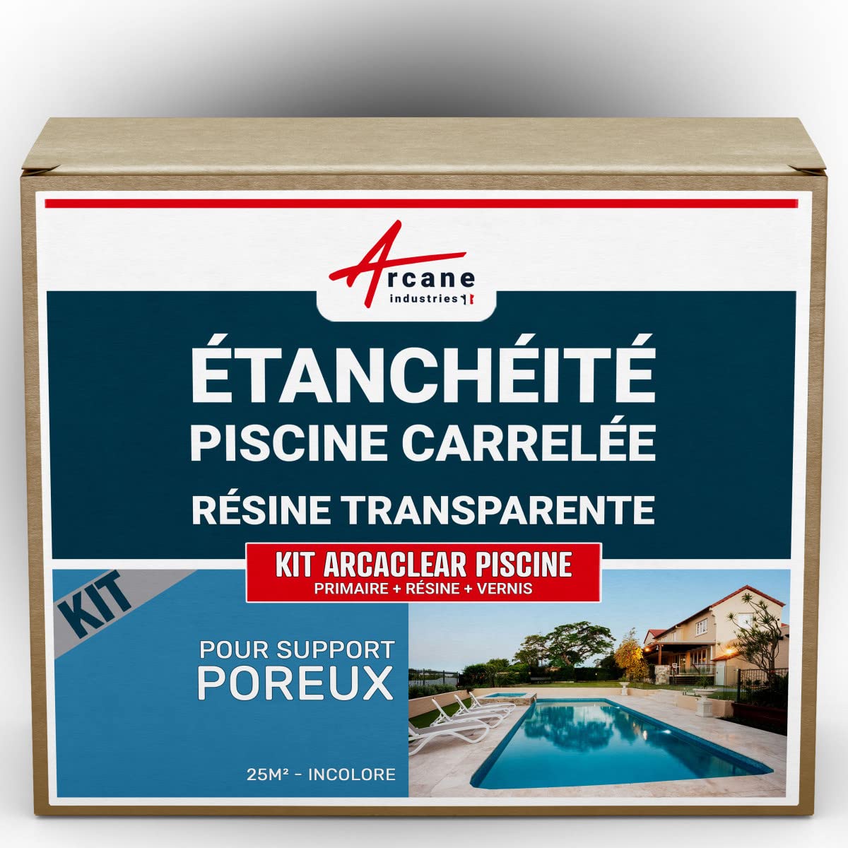 Resine transparente, etancheite piscine carrelee - 25 m², support poreux Transparent - ARCANE INDUSTRIES