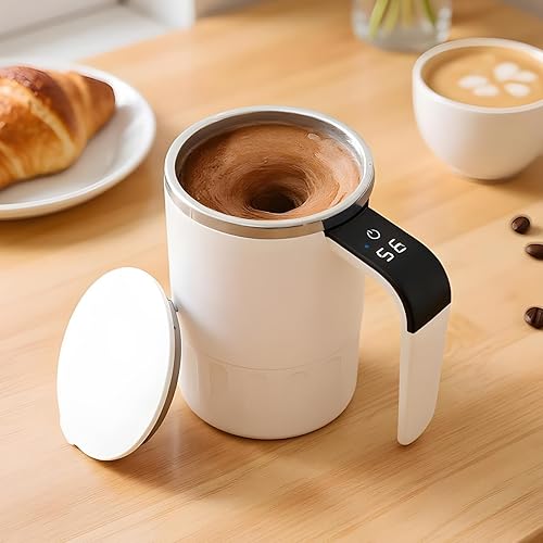 Miniatura 3 de Taza autoagitadora Agitación magnética automática de 12.8 fl oz, pantalla de temperatura de acero inoxidable, taza portátil de café, té, cacao,