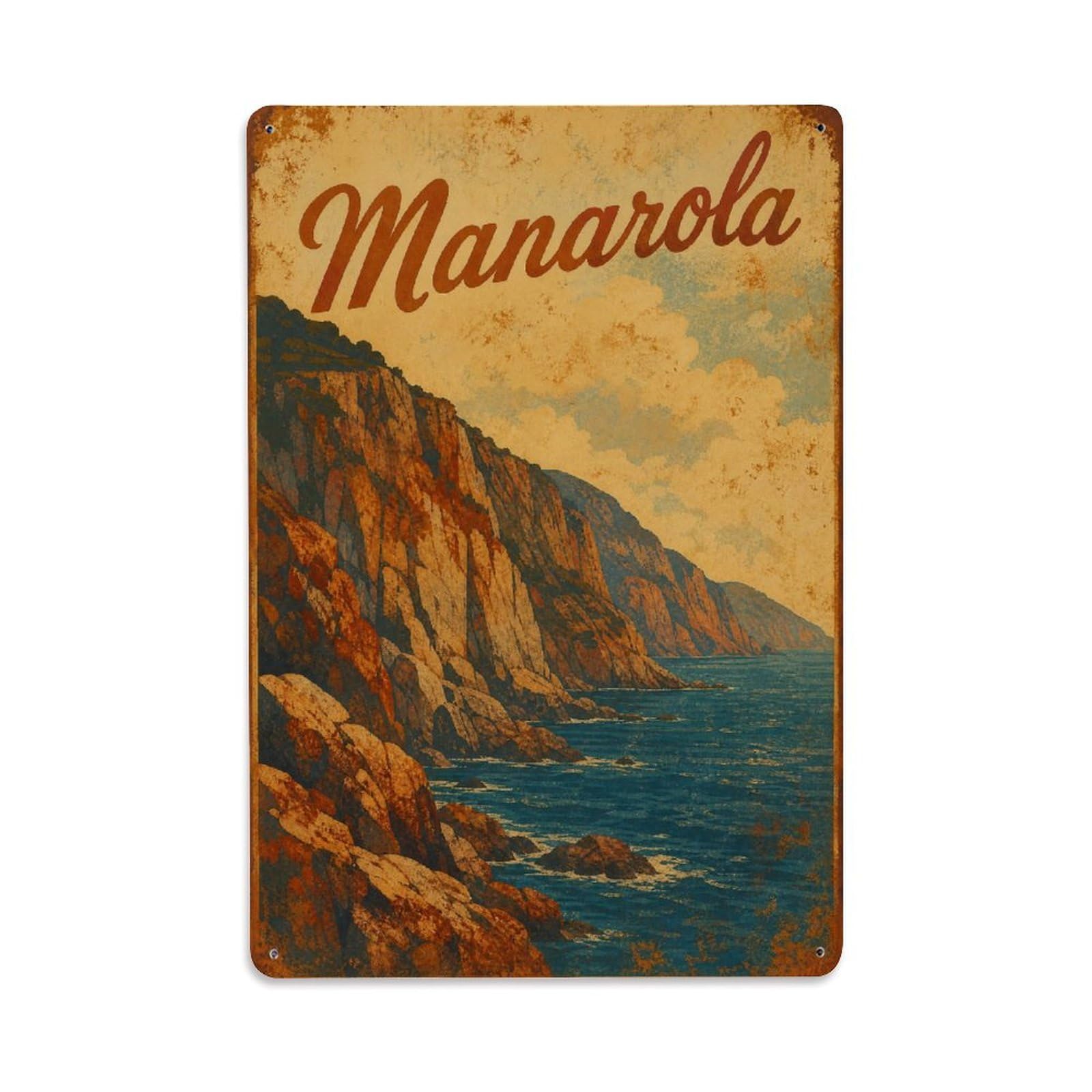 Huiyhb 8X12inch(20X30cm) Vintage Travel Manarola Rocky Coastline Natural Formation Italy Metal Tin Sign
