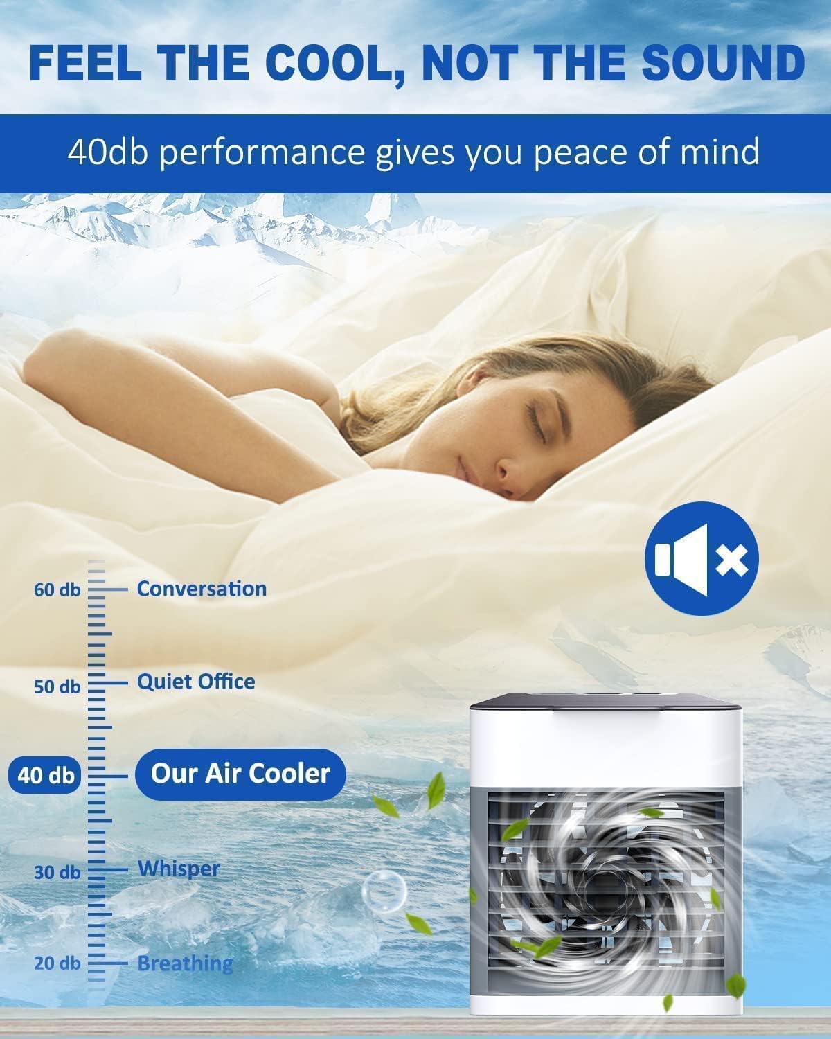 Portable Air Cooler – 3-in-1 Evaporative Mini Air Conditioner with 3 Speeds, USB Powered Personal Space Cooler, LED Night Light for Bedroom, Office, Kitchen & Camping