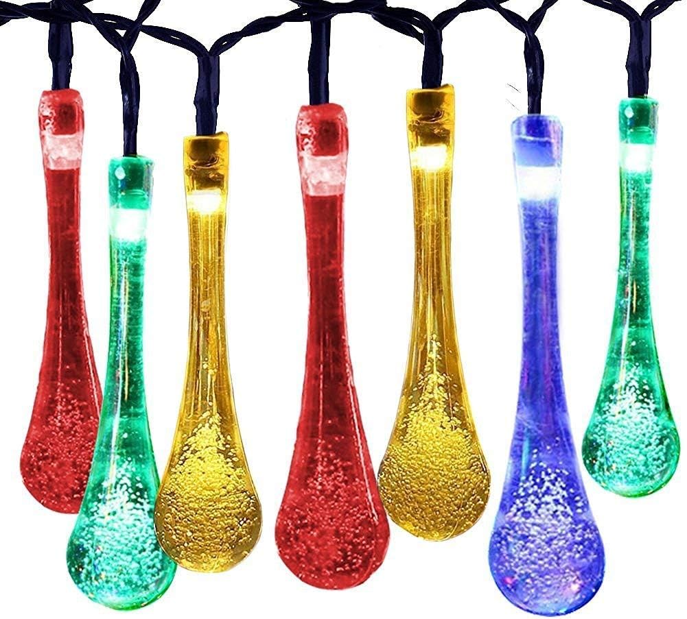 Outdoor Solar String Lights, 40 Fairy Lights Waterproof, 24ft Waterdrop Colorful, Christmas Decoration For Home Garden Lawn Wedding Holiday Indoor Party