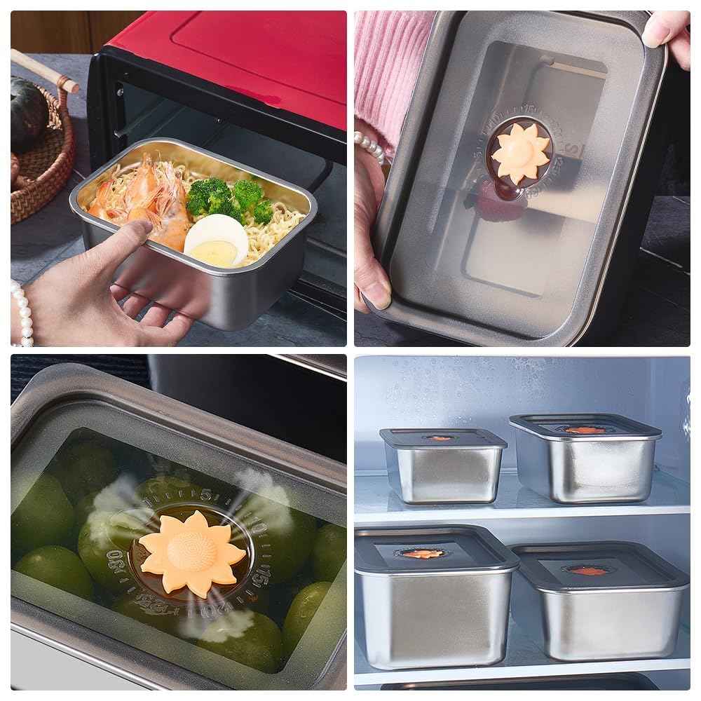 3Pcs Boites Alimentaires en Inox Bac Alimentaire avec Couvercle | Boite Congélateur Réutilisables Empilables pour Réfrigérateur, Restaurant, Cuisine (3000ml+4500ml+5500ml)