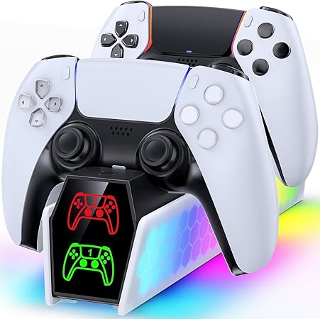 PS5 Controller Charger Station Compatible with DualSense & Edge Controllers, PS5 Charging Station Docking with RGB Light & LED Indicator for PlayStation 5 Accessories Kits