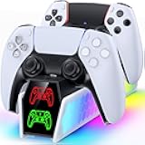 PS5 Controller Charger Station Compatible with DualSense & Edge Controllers, PS5 Charging Station Docking with RGB Light & LED Indicator for PlayStation 5 Accessories Kits