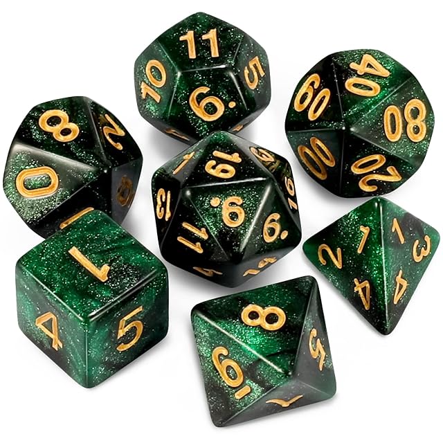 QMAY DND Dice - Juego de 7 Cubos poliédricos para Mazmorras y Dragones MTG RPG D&D D20, D12, D10, D%, D8, D6…