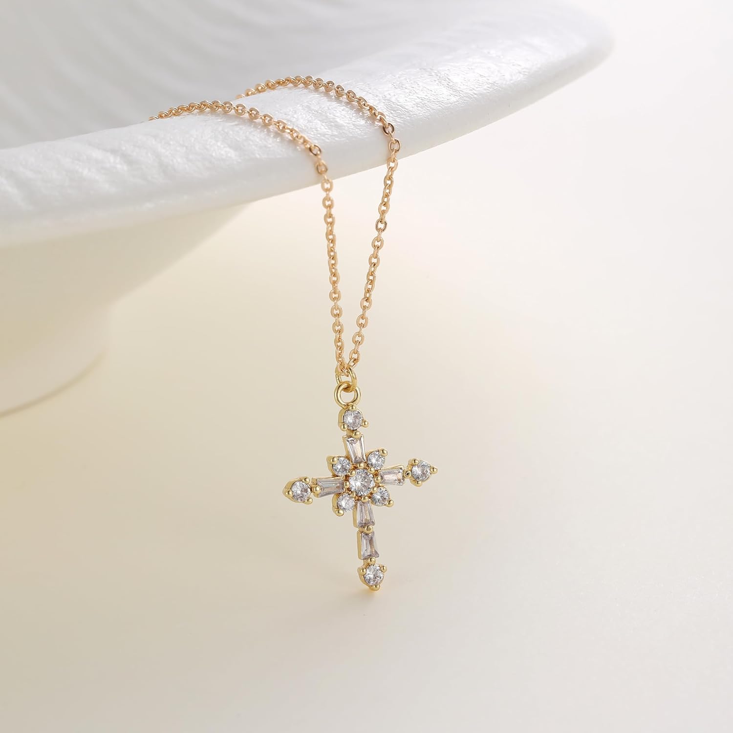 ZLP Cross Necklace for Women - 14K Gold Plated Cubic Zirconia Cross Pendant Necklace Cross Faith Pendant Necklaces Baptism Gifts for Women christian gifts for women - Image 6