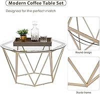 Vista 5 de ivinta Juego de 2 mesas de centro redondas anidadas, modernas mesas de centro con vidrio templado y marco de metal para sala de estar, Diamon Dorado