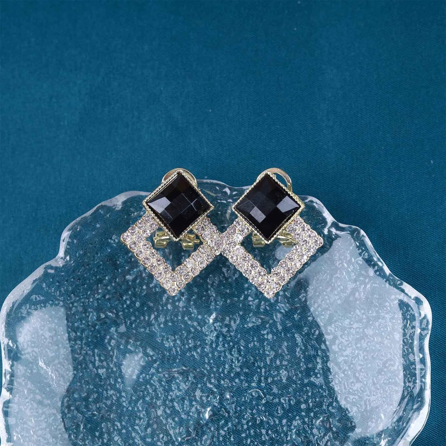 Andelaisi Boho Black Onyx Earrings Vintage Onyx Square Studs Earrings Gold Crystal Cz Square Earrings Geometric Black Cz Square Earrings Jewelry for Women - Image 4