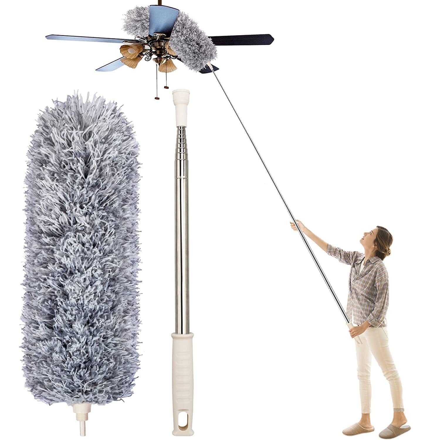 SPAREQUE Microfiber Duster for Cleaning with Extension Pole 30-100 Inch,with Bendable Head. Cleaner with Long Extendable Handle for Cleaning High Cobweb,Ceiling Fan,Blinds,Furniture (B0DCTH1DQ4) Amazon Price History, Amazon Price Tracker