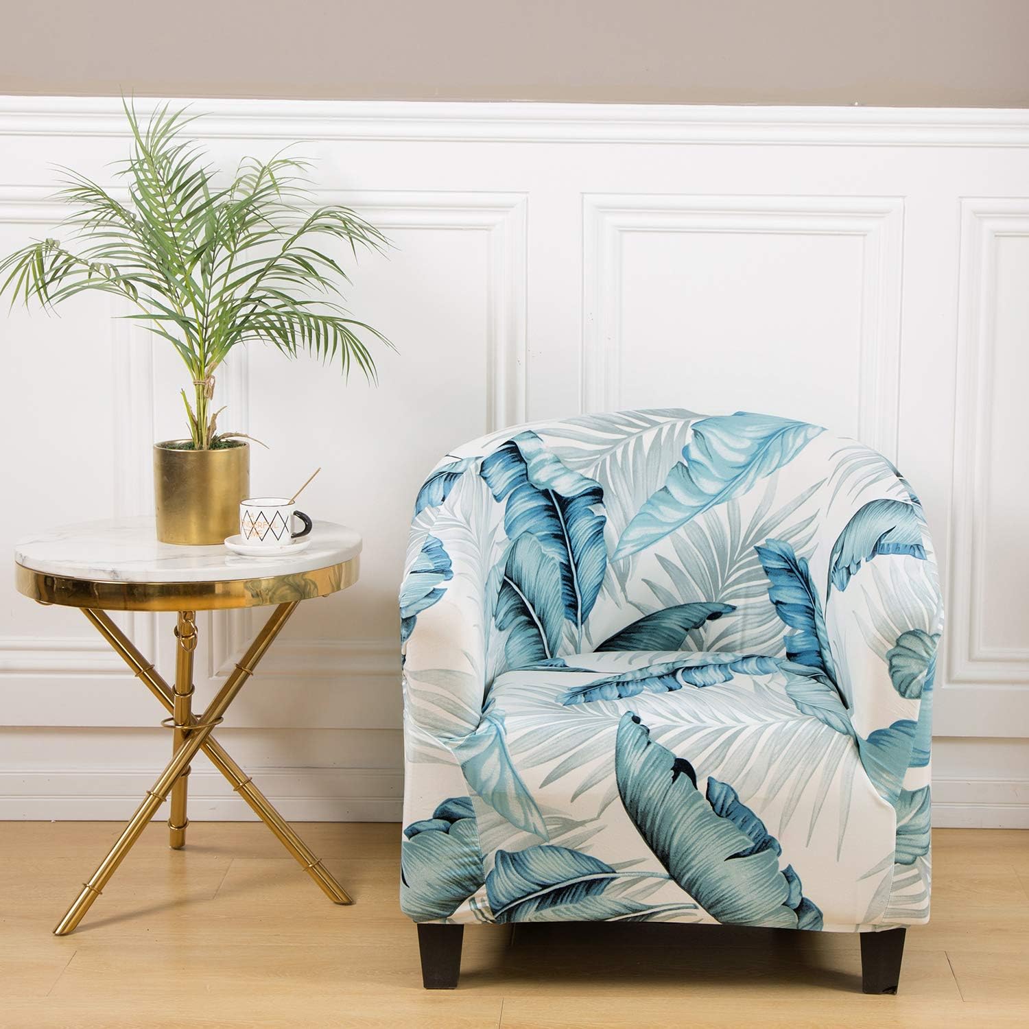 Velvet Tub Chair Covers for Armchairs, Club Chair Slipcover, Wing Back Covers High Stretch Sofa Covers Spandex Plush Seat Covers Furniture Protector Removable Washable for Living Room (Pattern-Leaf)