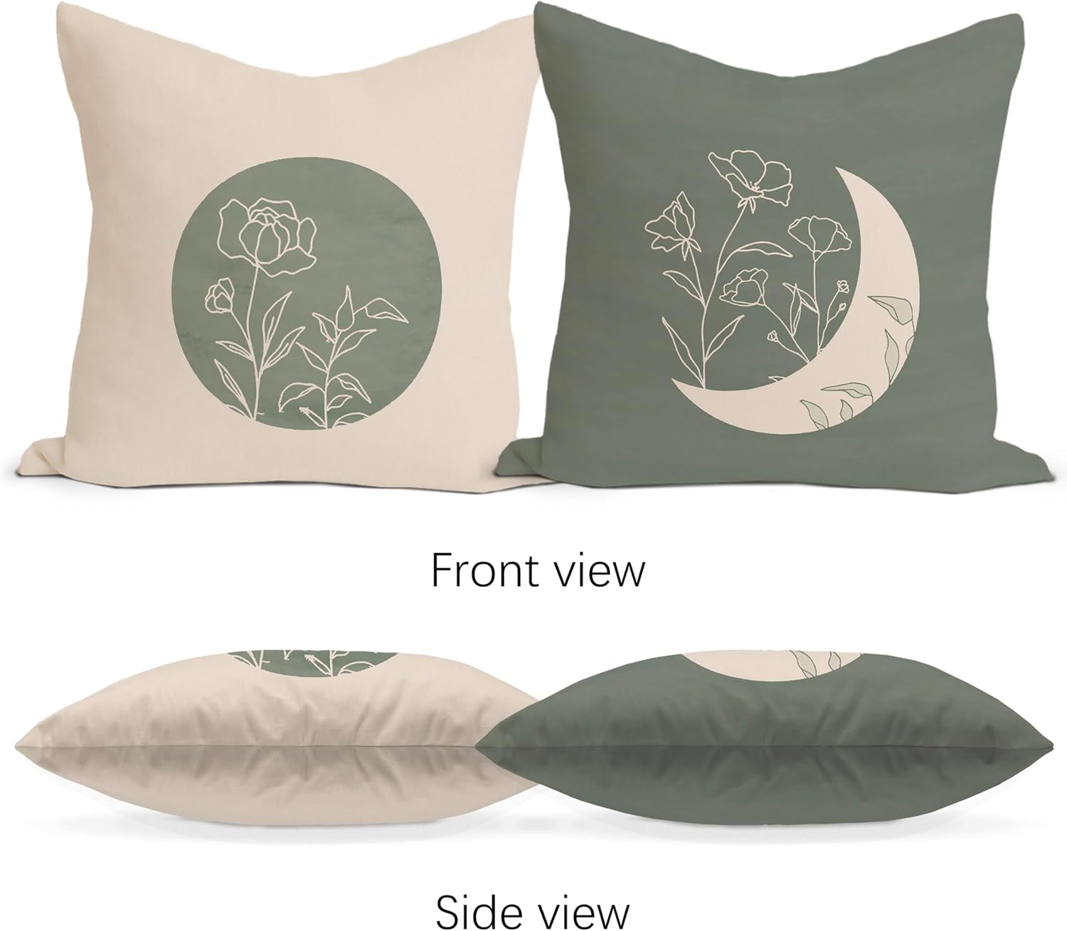 Rusenbao Boho Sage Green Floral Decor Throw Pillow Covers 18 x 18 Set of 2 image 2