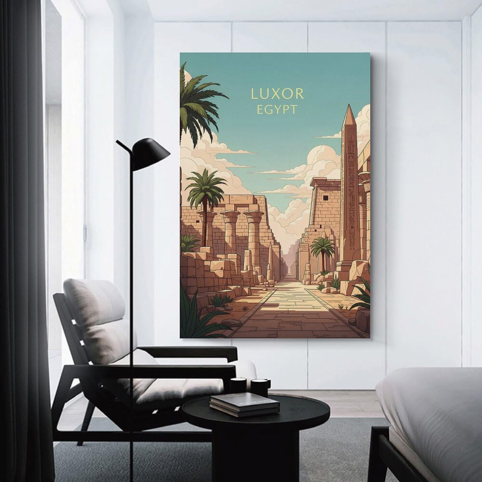 Junmoney Luxor Egypt Ancient Ruins Illustration Decorative Wall Artwork, 20x30inch(50x75cm), for New Homes, Bedrooms Or Workspaces, Gift Idea for Housewarming And Birthdays