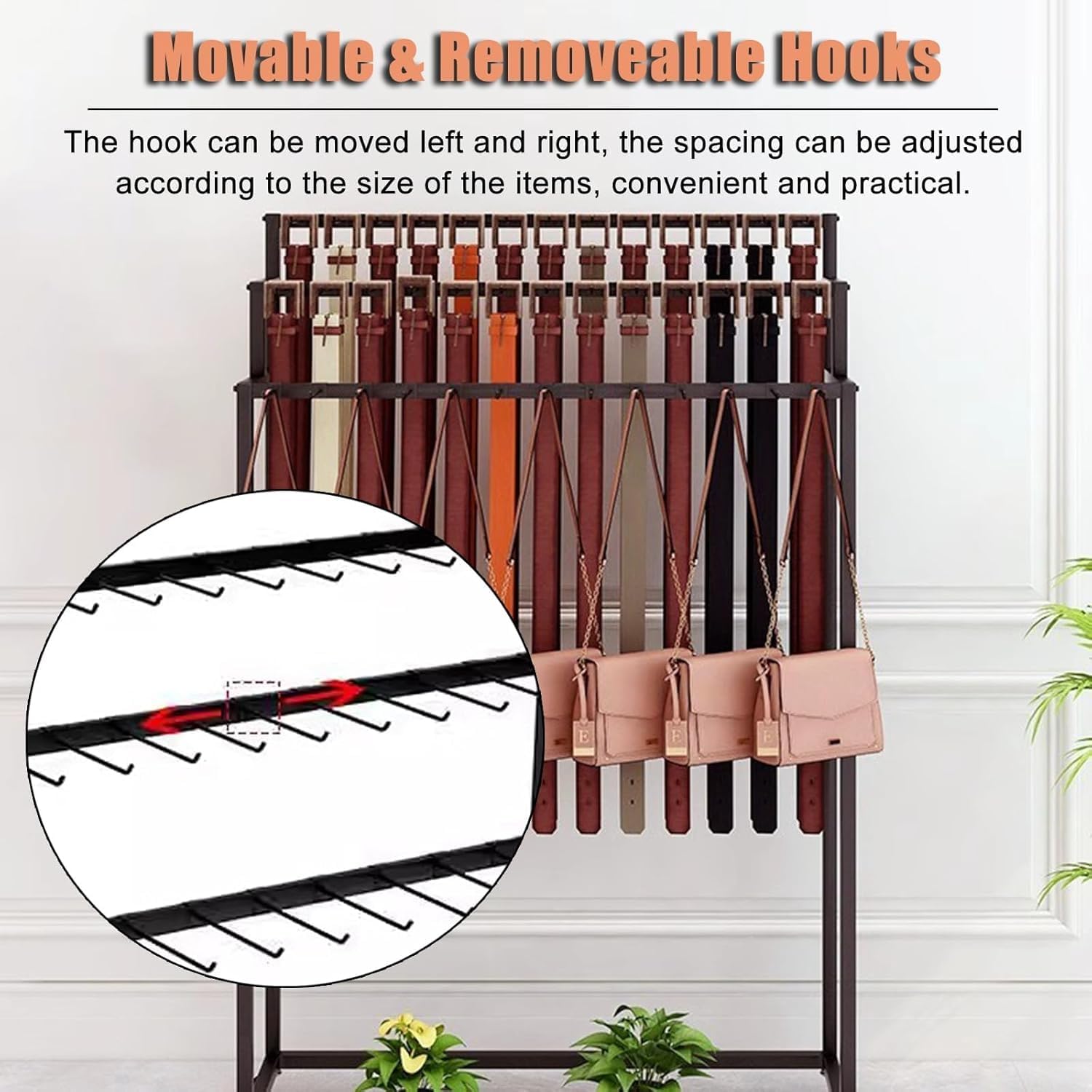 Commercial Metal Belt Hanger Freestanding, Portable Business Men Closet Lady Shawls Purse Storage Rack, with Wheels, Space Saving(White,with 30 Hooks)