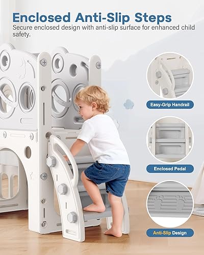 Miniatura 5 de Babytronic Tobogán para niños pequeños, tobogán 8 en 1 para niños con aro de baloncesto, telescopio y escalador, tobogán para bebés, parque infantil