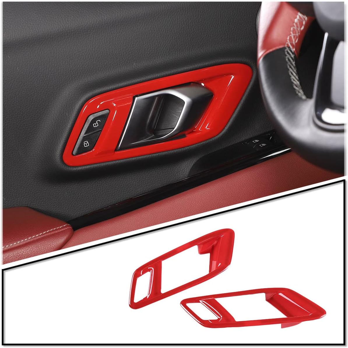 Fit for Toyota Supra GR A90 A91 MK5 2019-2026 Inner Door Handle Frame, ABS Door Inner Grab Handle Trim Cover Sticker, Car Interior Decoration Accessories 2Pcs (Red)