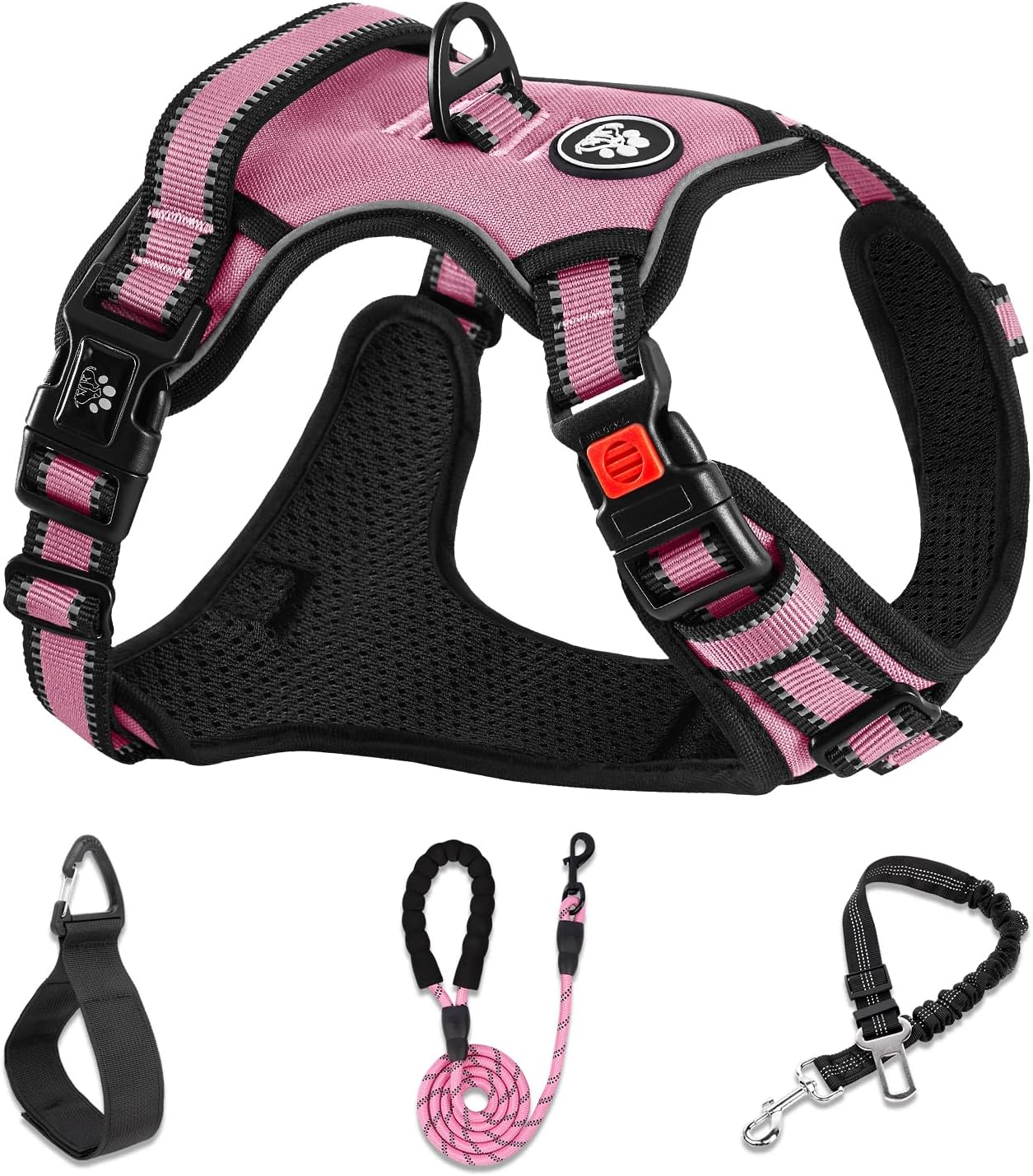 NESTROAD No Pull Dog Harness,Adjustable Oxford Medium Dog Harness with Leash,Reflective No-Choke Pet Vest Harness with Easy Control Soft Handle for Small Medium Large Dogs(M,Pink)