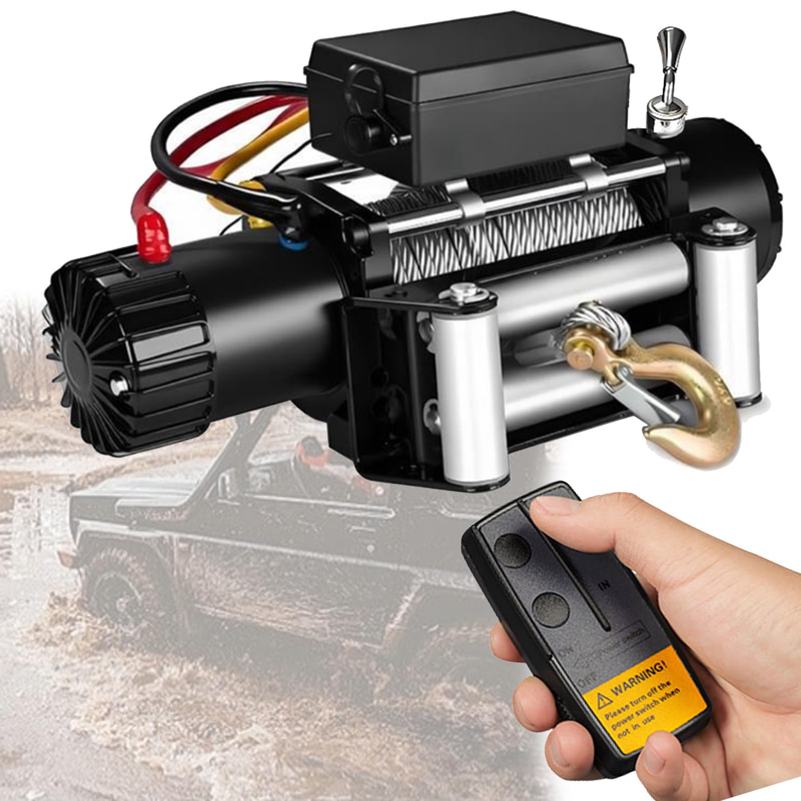 DOZPAL 3000/3500/4000/4500/6000LBS Electric Winch, 12V/24V ATV UTV Truck Winch, Recovery Steel Cable Winch with Wireless/Hand Remote Controller & Roller Fairlead 3500LBS