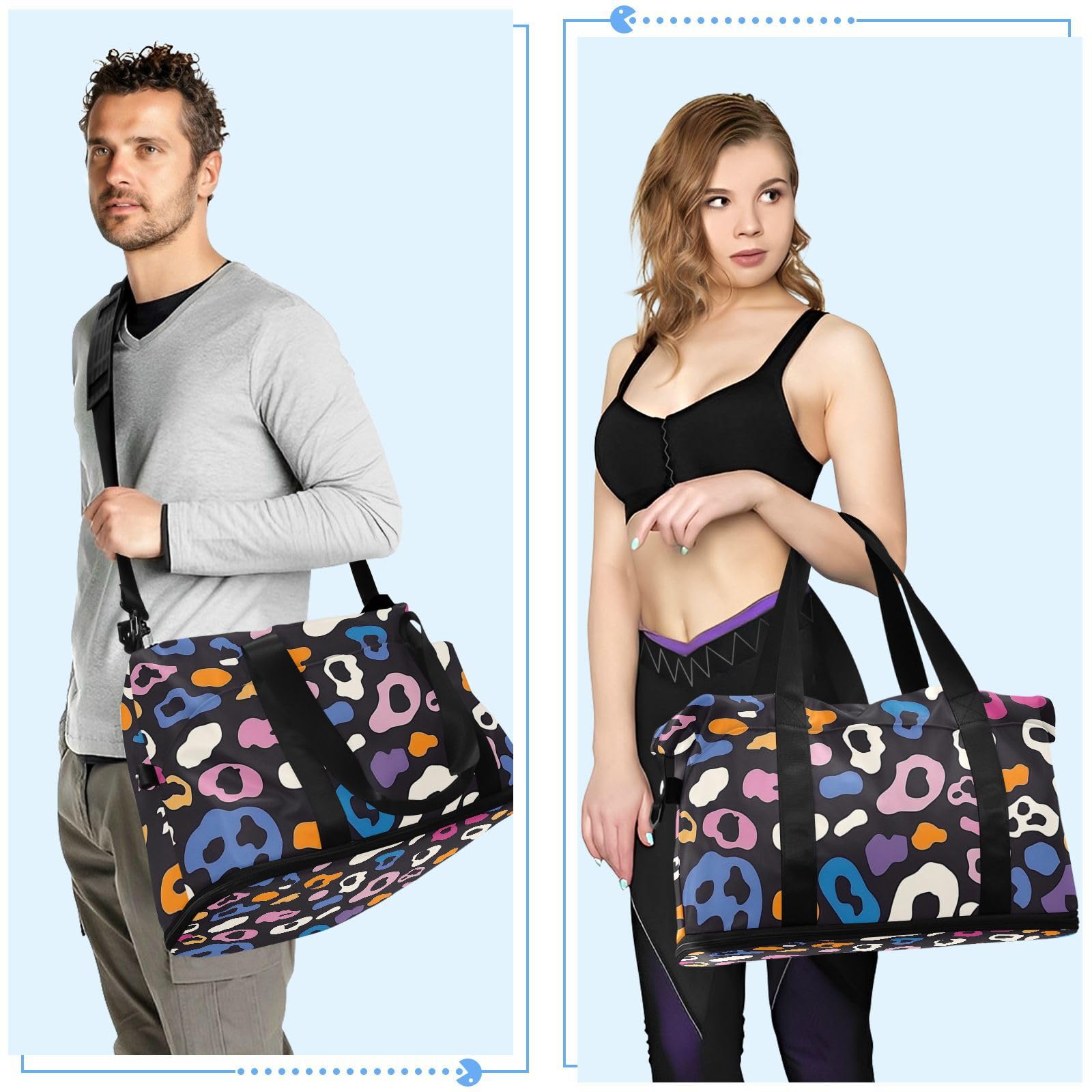 Sac de sport coloré Guépard avec poche humide et sangle réglable, sac d'entraînement pour voyage en avion, grande capacité pour homme et femme