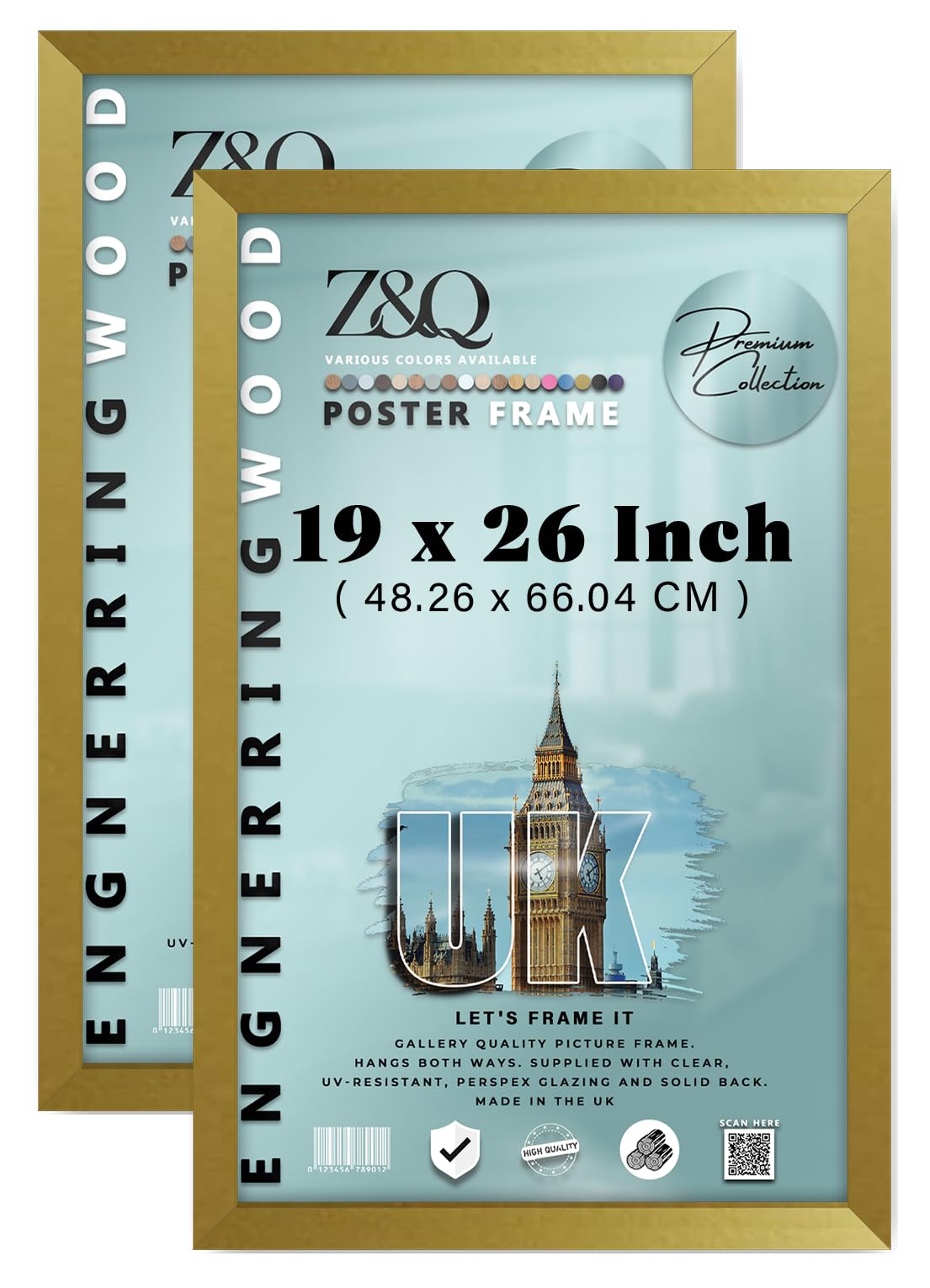 Z&Q Gold Pack Of 2 Premium Mdf Wood Finish 19 X 26 Inch Poster Frame | Ideal For Portraits, Art & Wall Décor (48.26 X 66.04 Cm) Frame [ ]