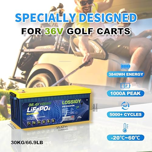 Miniatura 4 de LOSSIGY Batería de litio para carrito de golf de 36 V con cargador Lifepo4 de 25 A, perfecta para motor de arrastre, marina, barco, Bluetooth BMS