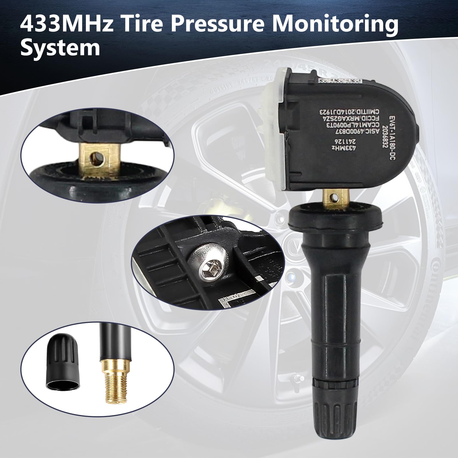 Reifendrucksensor für Ford 4 Stück, 433MHz Reifendruckkontrollsystem mit RDKS Ford Ecosport Focus Fiesta F-150 B-Max C-Max Explorer Mondeo Kuga, Ersatz für 1862980, 2036832, 2318530