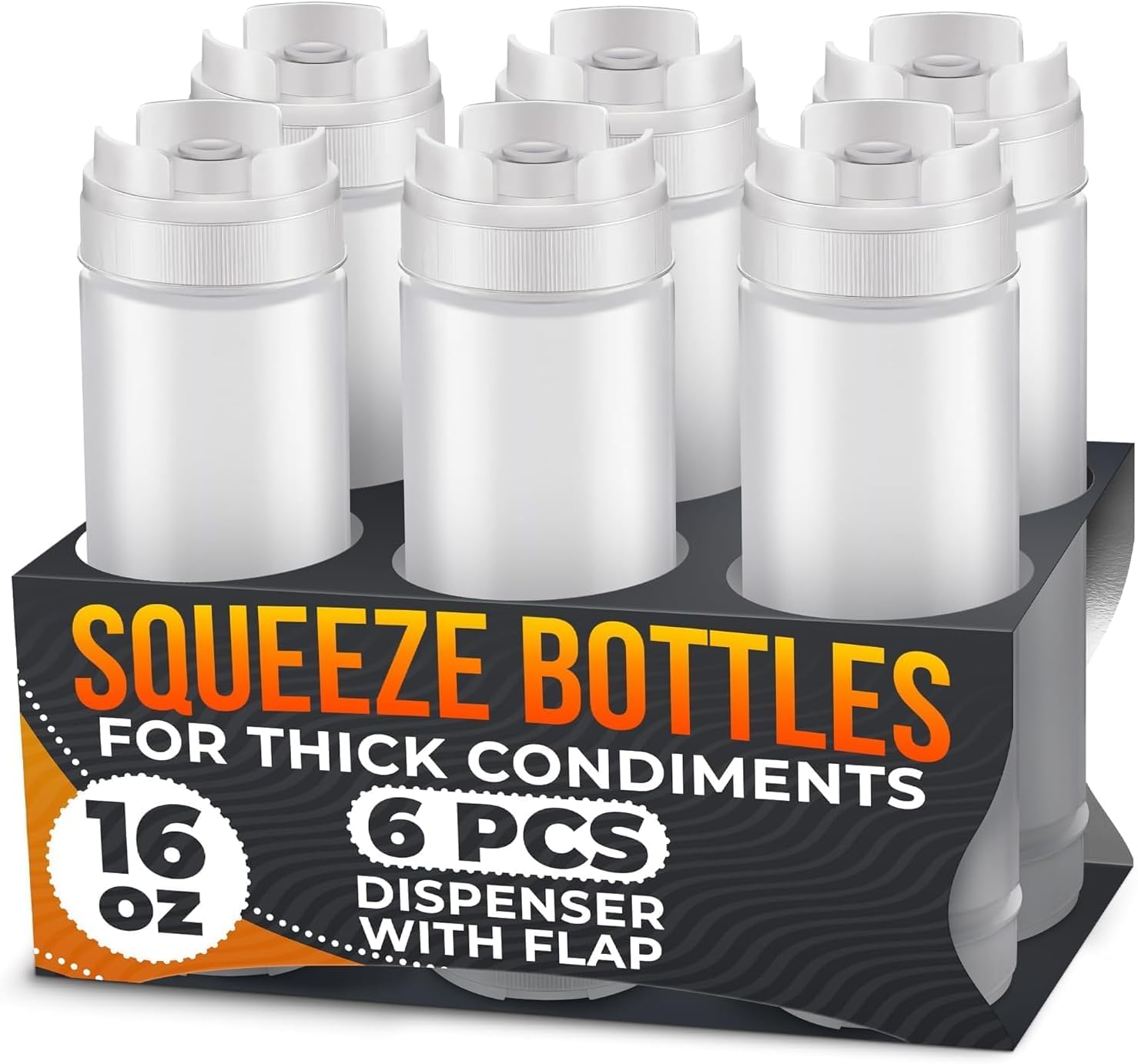 Set de 6 Botellas Squeeze para Condimentos 16 oz – Claras y Reutilizables