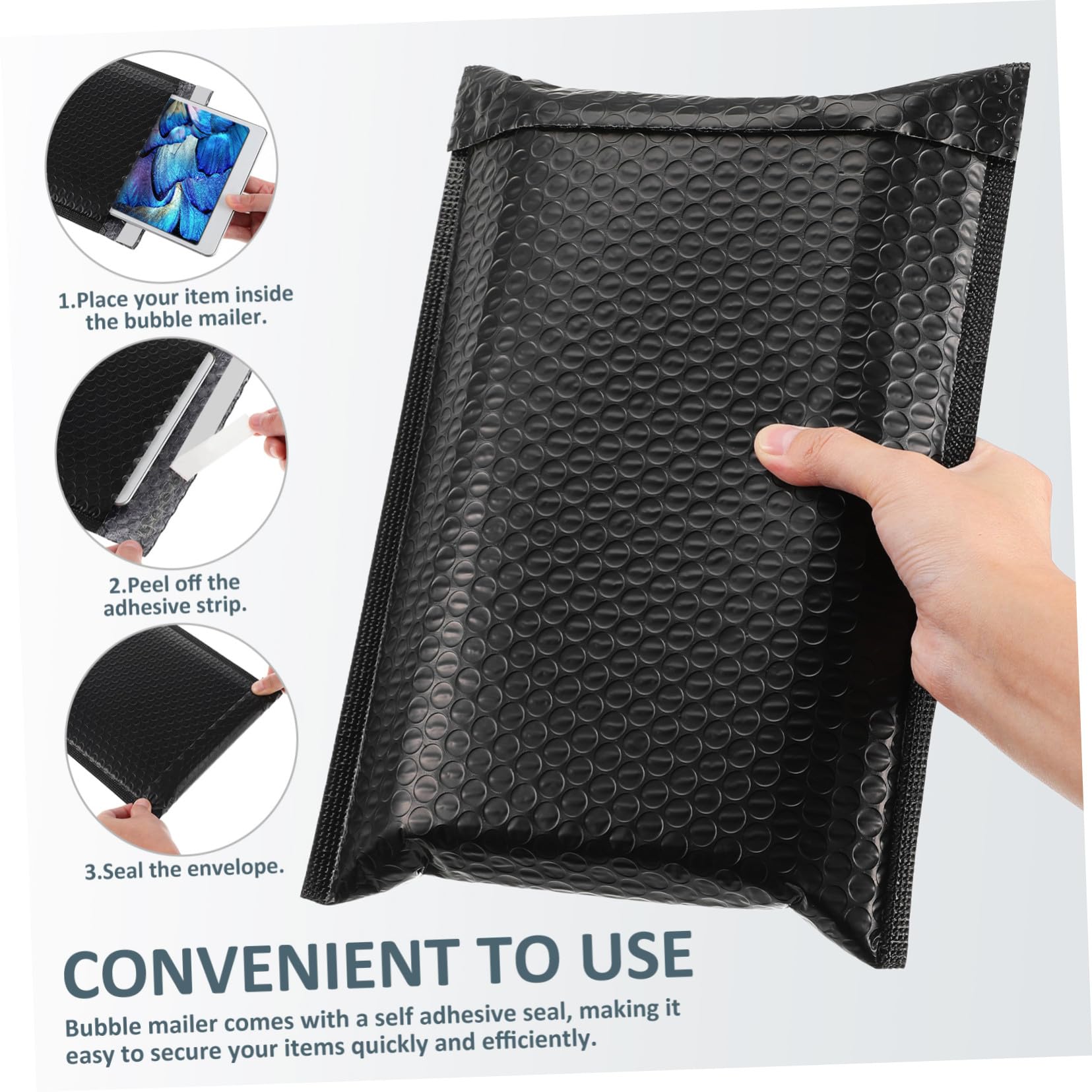 Lot de 50 Sacs en Mousse Antichoc Enveloppes À Bulles pour Petites Entreprises Enveloppes À Bulles Auto-Adhésives Film PE Coextrudé Noir