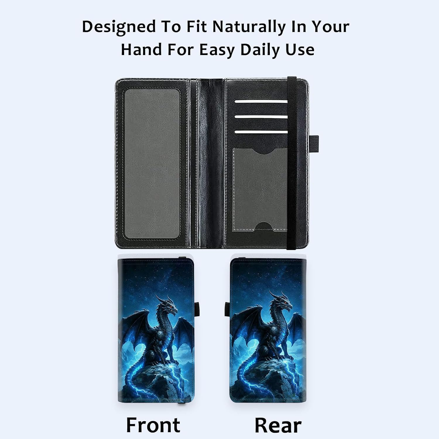 Checkbook Covers for Personal Checkbook for Women & Men,RFID Blocking Slim PU Leather Check Book Cover with Pen Holder & Card Slots,Blue Dragon Lightning Check Register Organizer