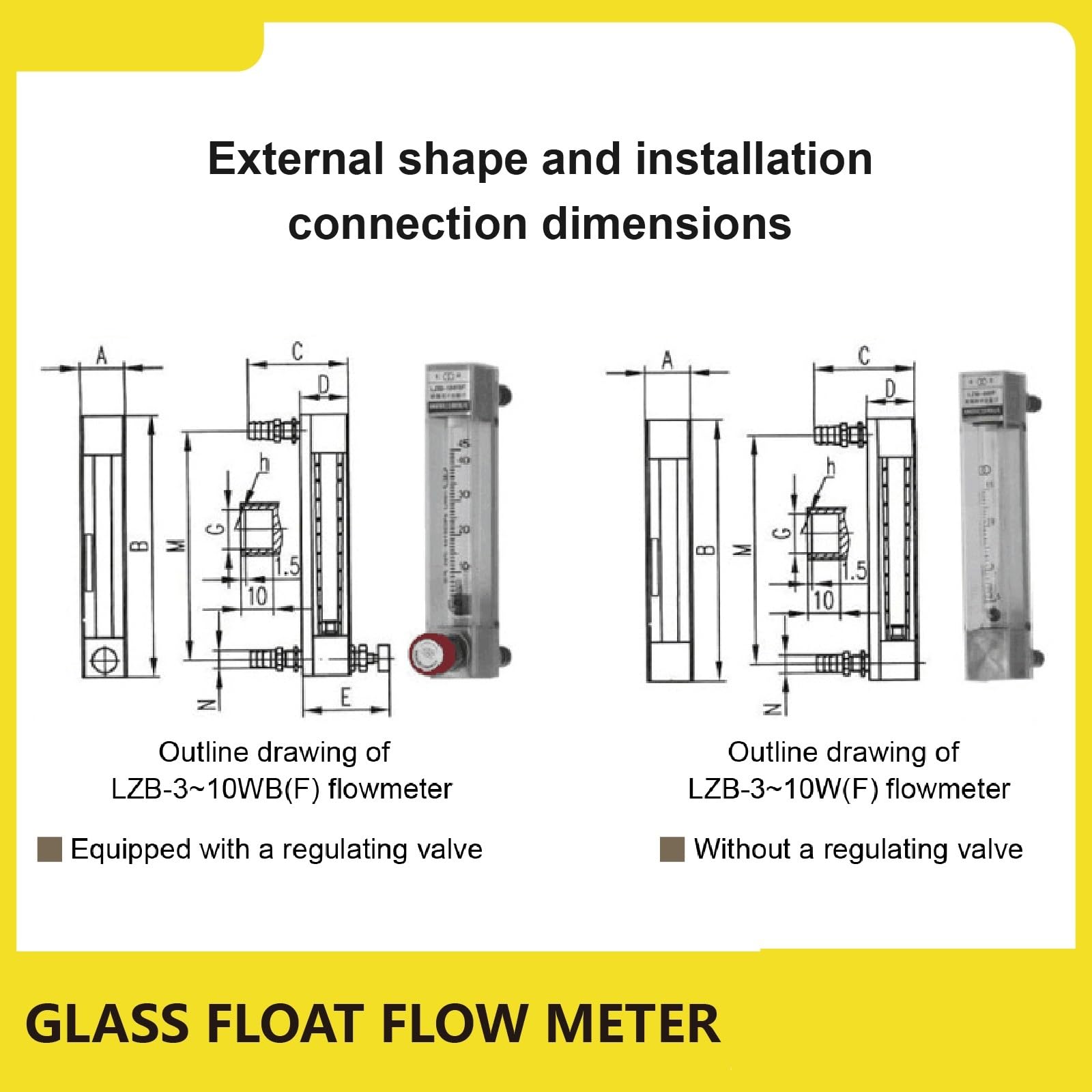 1 medidor de flujo flotante de vidrio LZB-3WB micro ajustable para agua líquida, rotámetro de área variable (10-100 ml-min)