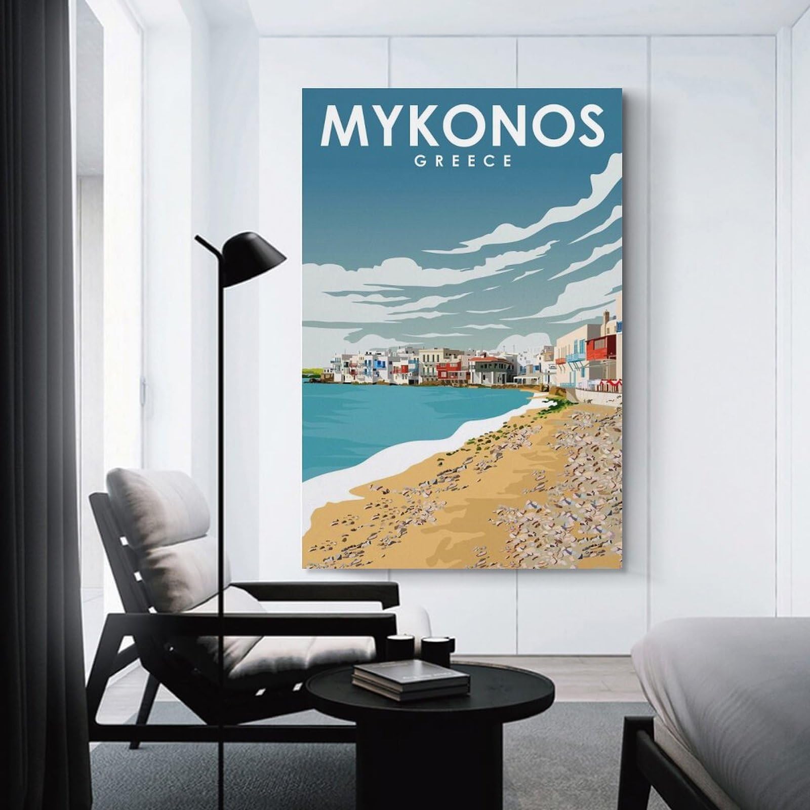 Junmoney Mykonos Greek Travel Art Decorative Wall Artwork, 16x24inch(40x60cm), for New Homes, Bedrooms Or Workspaces, Gift Idea for Housewarming And Birthdays