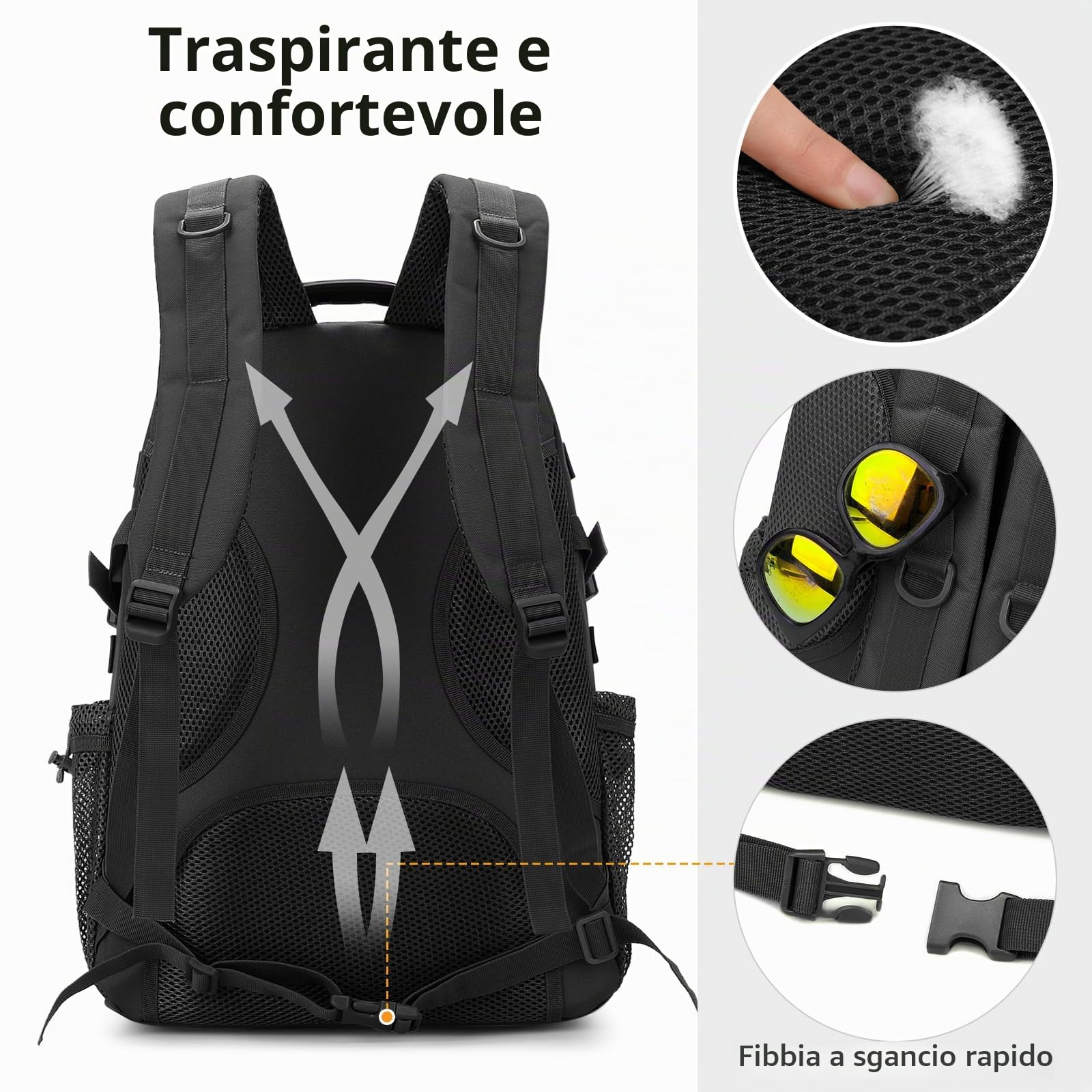 VINBAGGE 35L Zaino Tattico Militare Molle Zaino Moto Unisex Multifunzione da Assalto per Caccia Campeggio all'aperto Viaggio Escursionismo,Nero