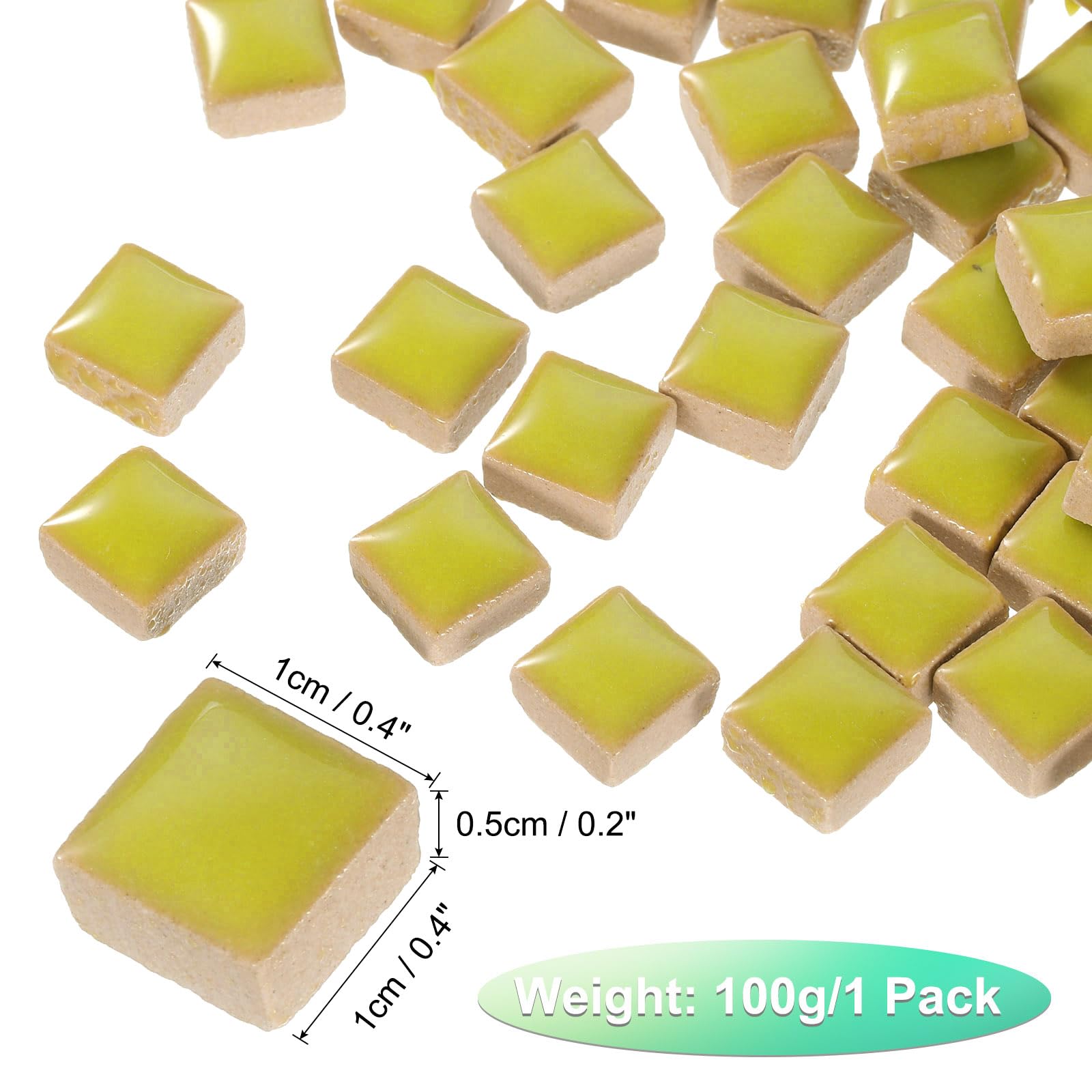 QUARKZMAN Kwadratowe płytki mozaikowe, 100 g, kolorowe płytki ceramiczne do majsterkowania, do dekoracji domu, rzemiosło, projekty DIY, 1 x 1 cm, jasnożółte