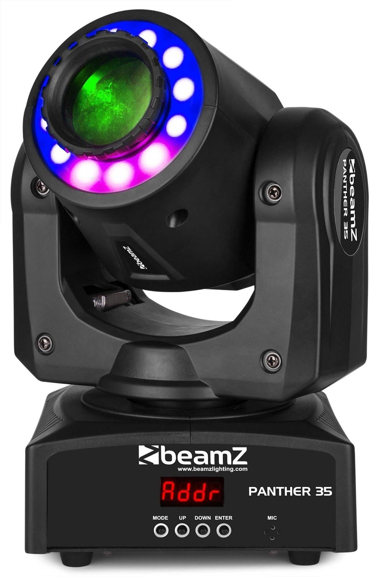 BeamZ Panther 35 - Moving Head LED und 35W LED - Vielseitiger und leistungsstarker DMX Movinghead, 7 Gobo Rad, Lichtshows, Discolicht Partylicht, DMX Licht, DJ Lichtanlage, Bühnenlichteffekt