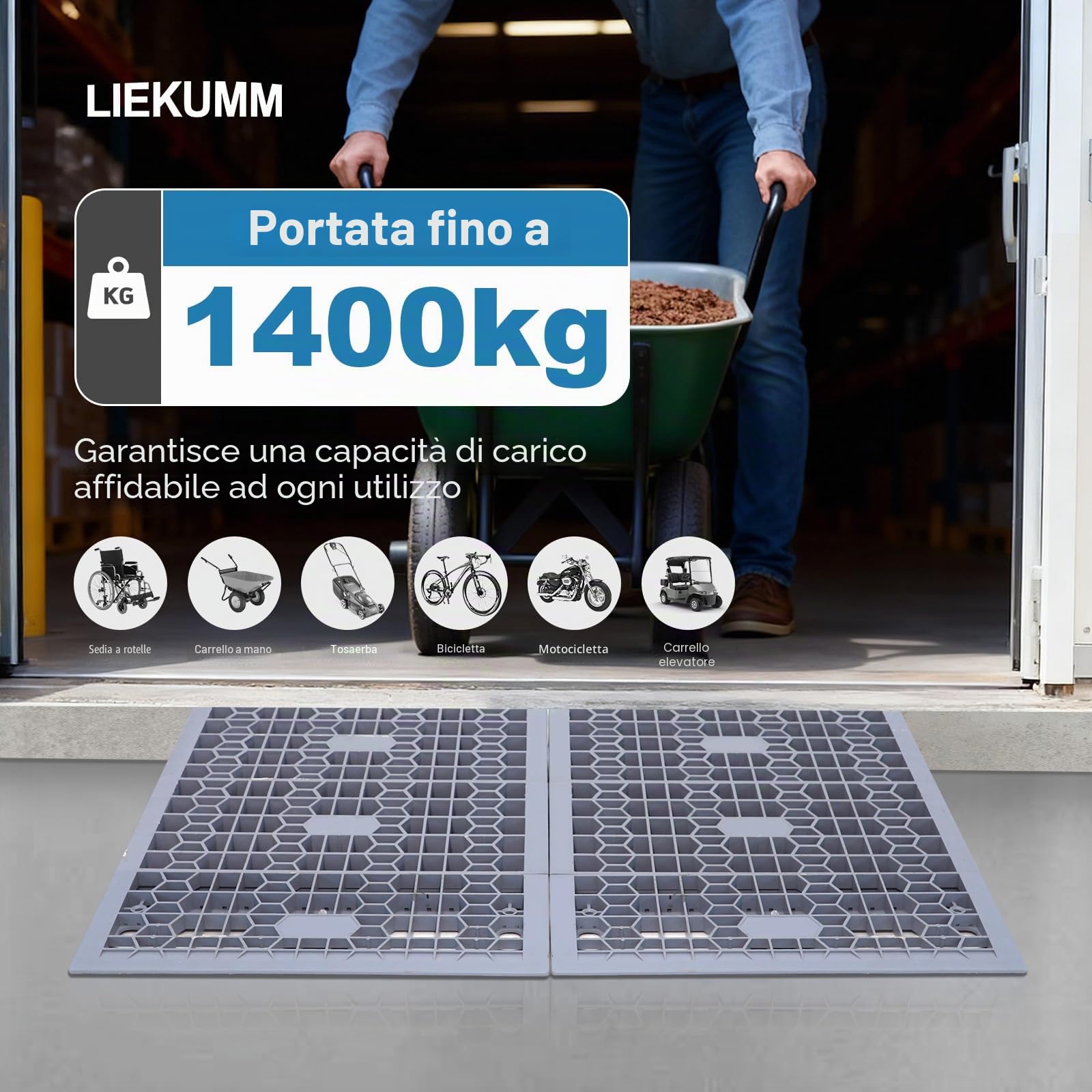 LIEKUMM Rampa per Sedia a Rotelle, Altezza 7,5 cm, Rampa per Disabili Capacità 1400 kg, Rimovibile per Porte, Altezza 7,5 cm