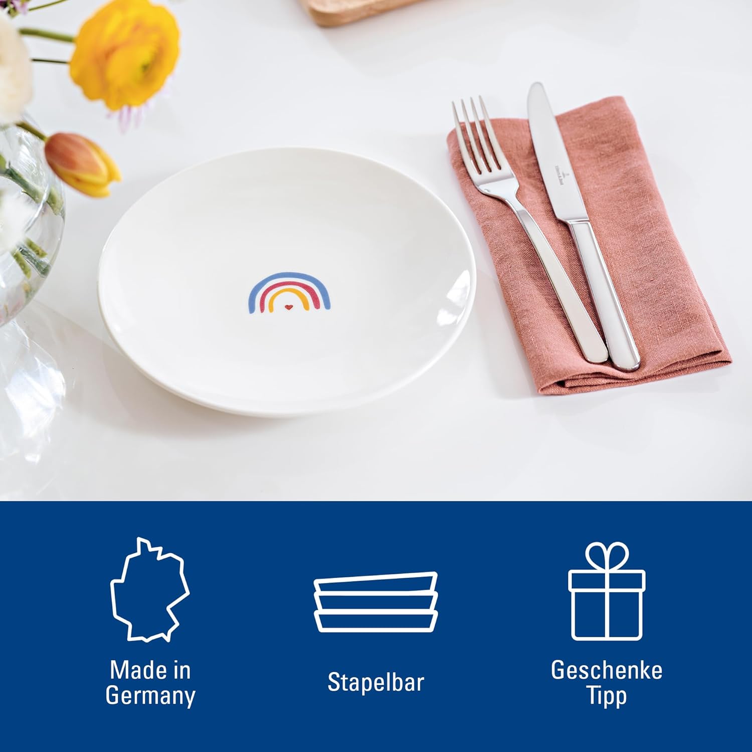 Villeroy & Boch – with Love Breakfast Plate Be Happy 21 x 21 x 2.5 cm, Premium Porcelain, Gift, Small Plate, Cake Plate, Salad Plate, Dessert Plate, Dishwasher- and Microwave-Safe