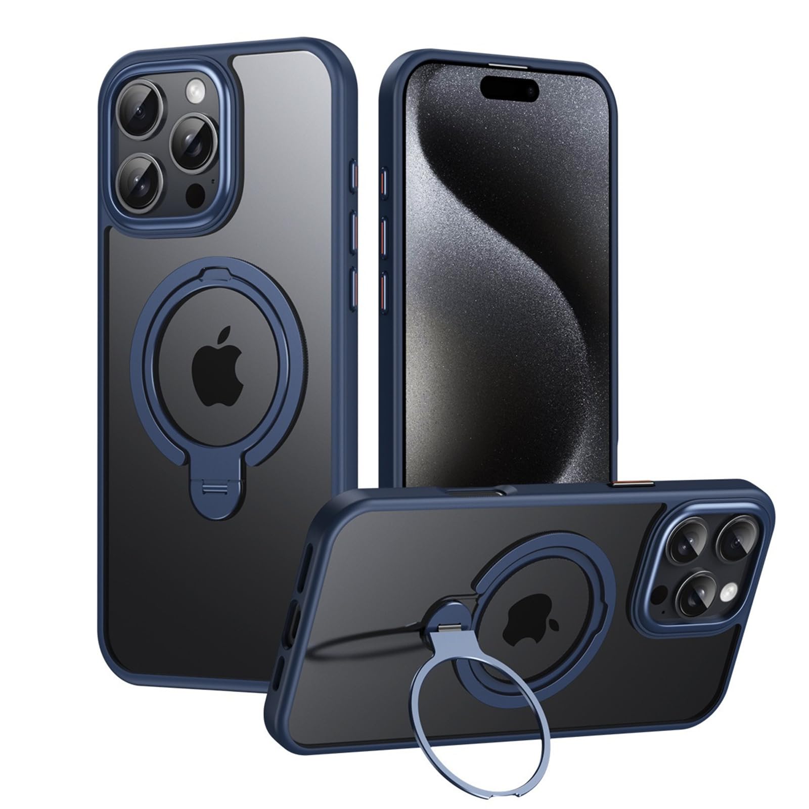 Coque iPhone 16 Plus MagSafe bleue avec support rotatif intégré anti-chute - 8