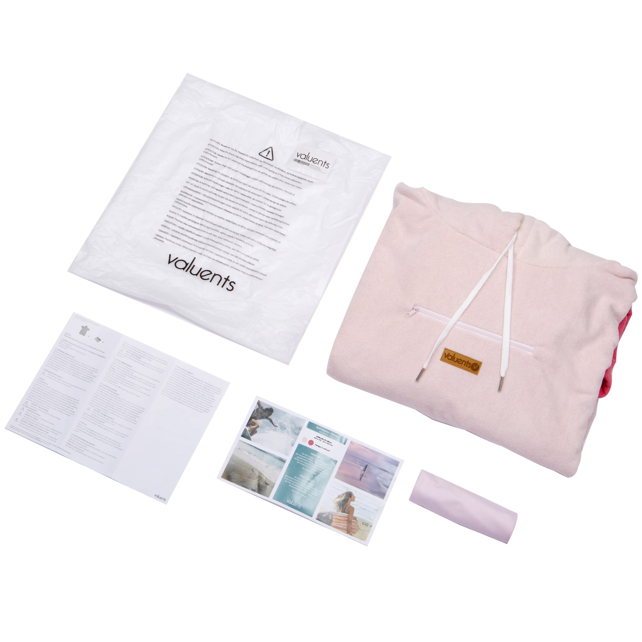 poncho/accappatoio/asciugamano con cappuccio – rosa/donna - per la spiaggia, il surf, il nuoto, la sauna o a casa +Più: asciugamano in microfibra