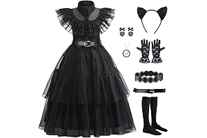 Wednesday Addams School Uniform Dress for Girls - Black Gothic Costume with Accessories