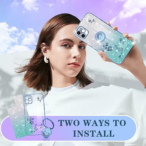 Miniatura 6 de Coralogo Funda 3 en 1 para Apple iPhone 13 Pro Max con purpurina brillante para mujeres y niñas, funda brillante para teléfono, bonito diseño floral