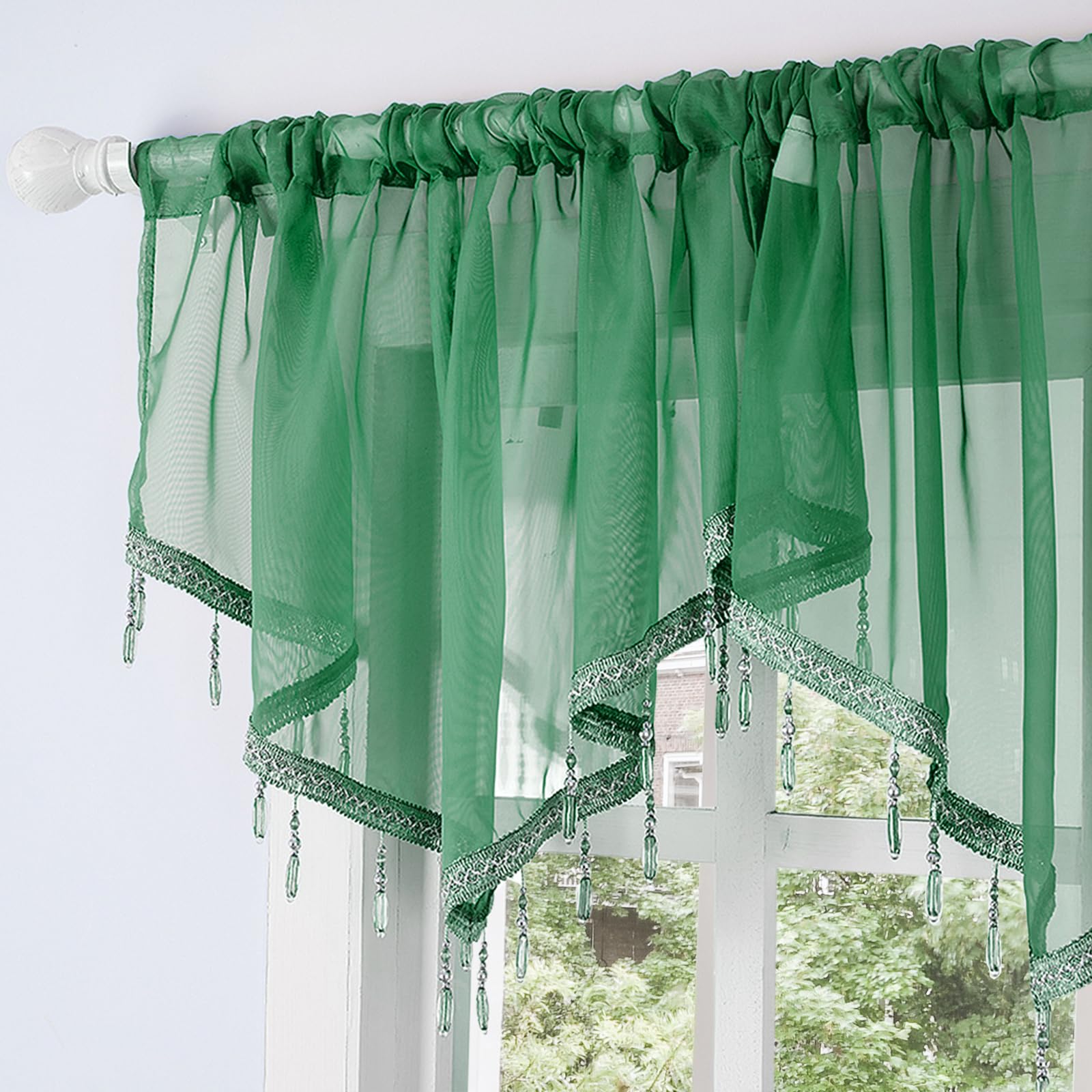 Molaxhome Swag Curtain Scalloped Curtain Valance Drape Sheer Lace Panel 1pc, Dark Green, W 51.2" x L 23.6" (1 Panels) - Image 7