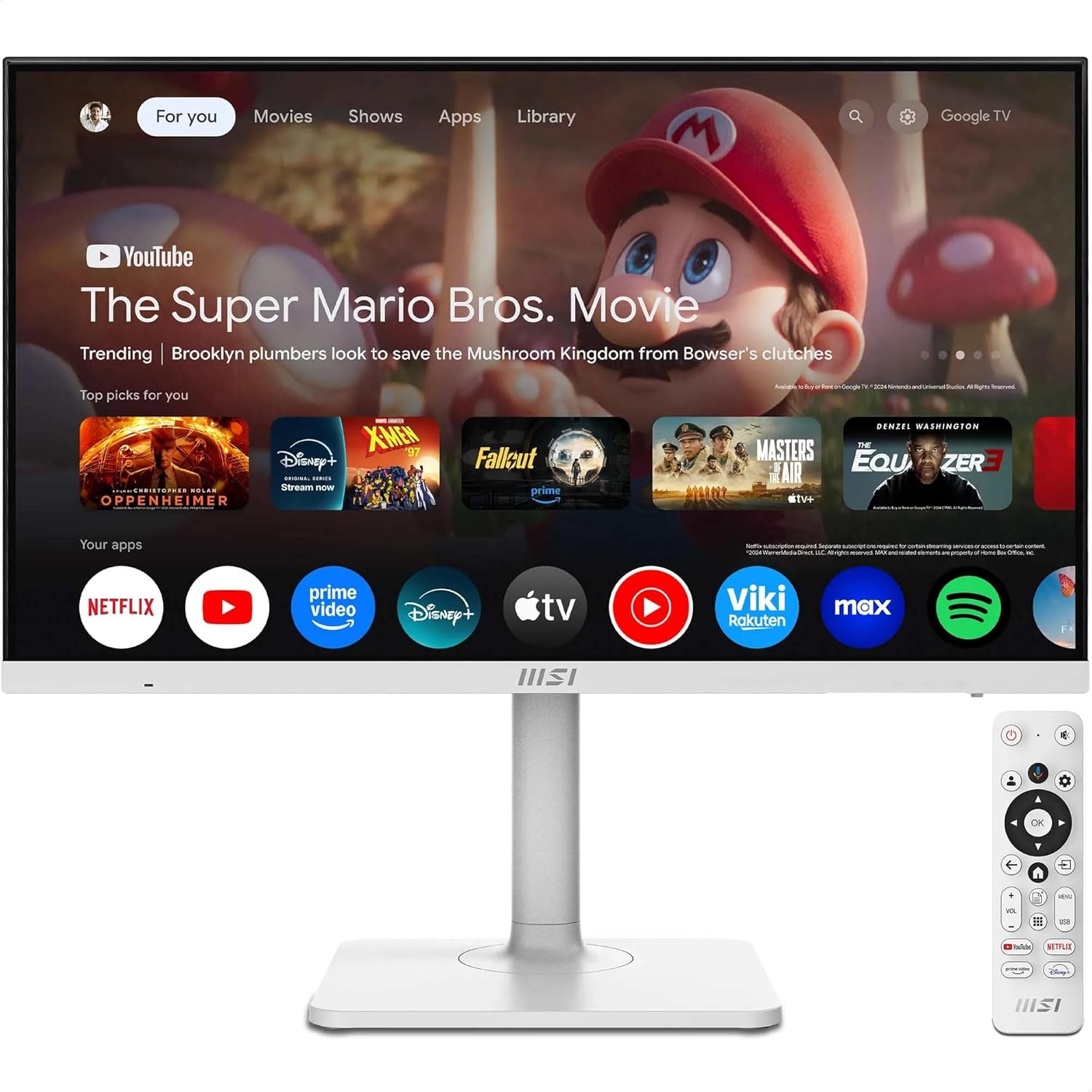 MSI Modern MD272UPSW 27-Inch 4K UHD Google TV Smart Monitor – Google Assistant, Dolby Audio, Wireless Display, Multi Control – WiFi 5, Bluetooth 5.0, LAN, HDMI 2.0b, DP 1.4a, Type-C 65W PD, USB-A, KVM