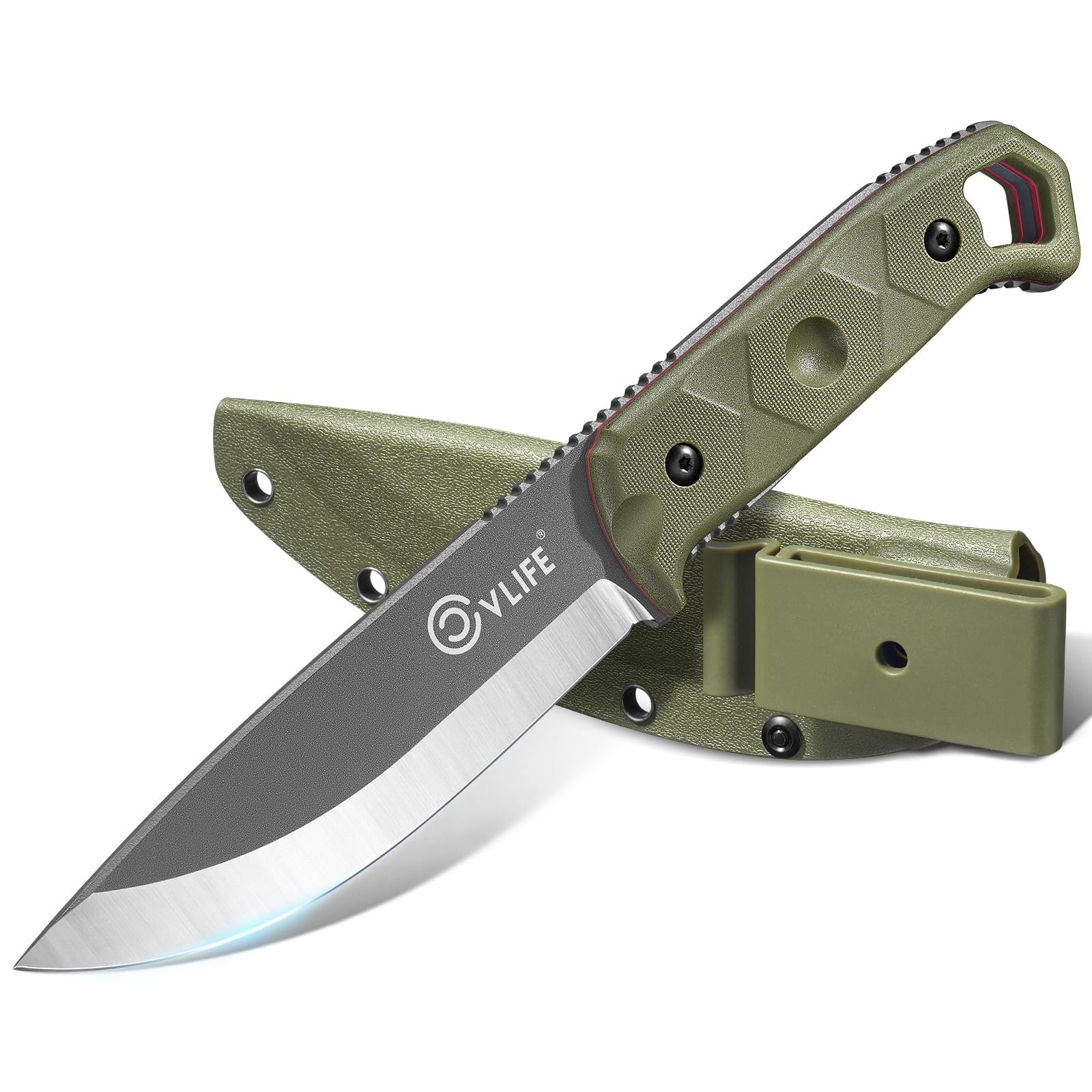 CVLIFE 5.2" D2 Full Tang Fixed Blade Bushcraft Knife with Sheath, Green