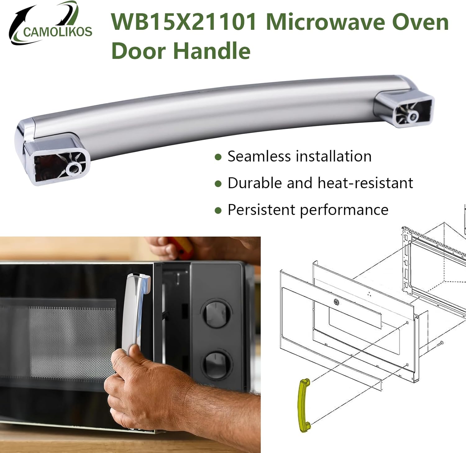 WB15X21101 Microwave Door Handle Replacement Compatible with GE Fits for GE Microwave Door Handle Parts AP5790530, PSA9120SF1SS, PVM9179SF2SS,JNM3163RJ1SS