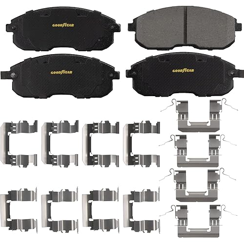Goodyear Brakes GYD815A | Ceramic Front Brake Pads fits Infiniti I35 04-02; Nissan Altima 06-01, Cube 11-09, Juke 17-11, Maxima 2003, Sentra 19-13, Tiida 18-11, Versa 12-07; Suzuki SX4 14-09