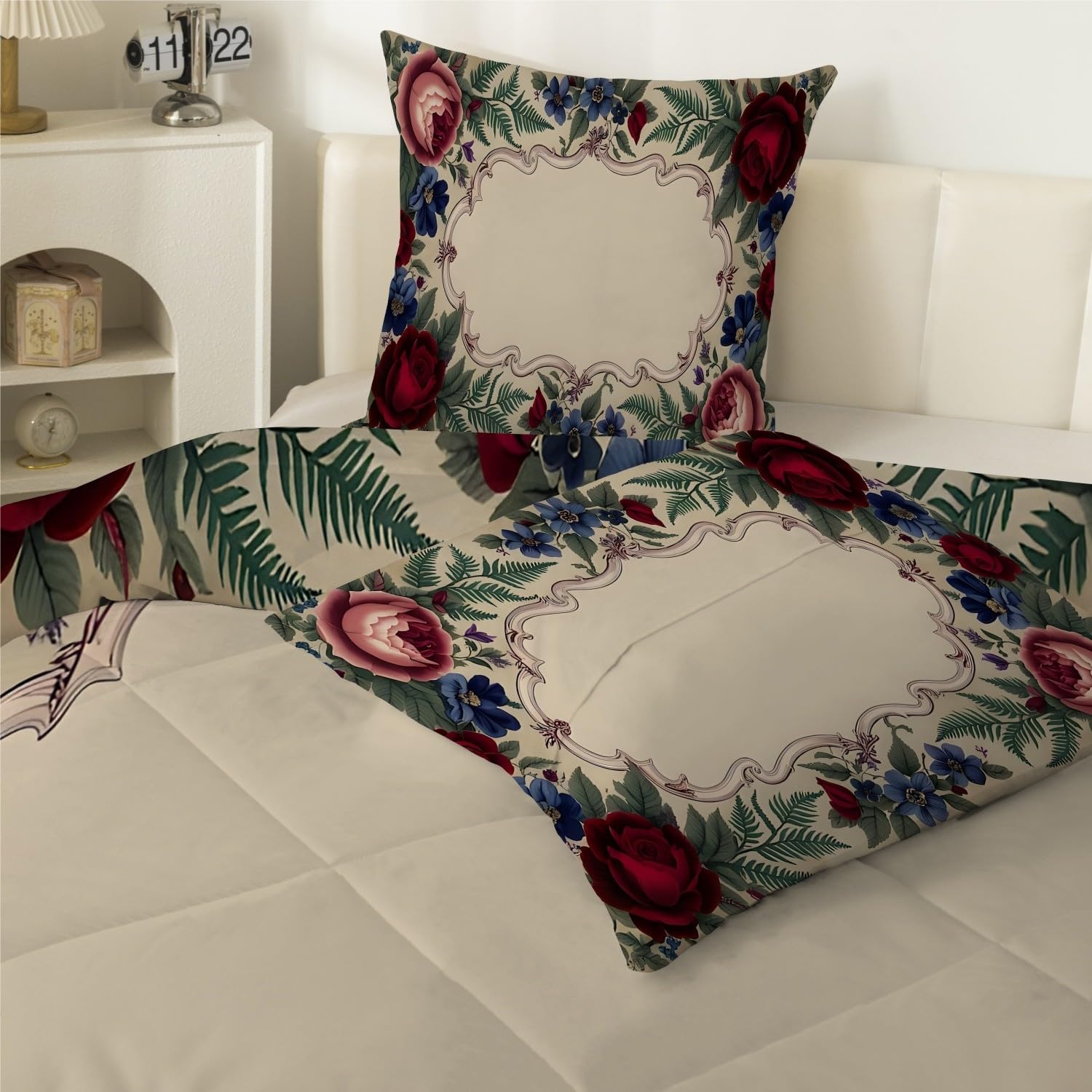Kołdra 220x240 cm Fantazyjny nadruk ogrodowy Różowy Czerwony Południowo-Zachód - mikrofibra Kołdra bez narzuty 4 pory roku Dwustronna dla 2 osób z 2 poszewkami na poduszki 65x65 S134