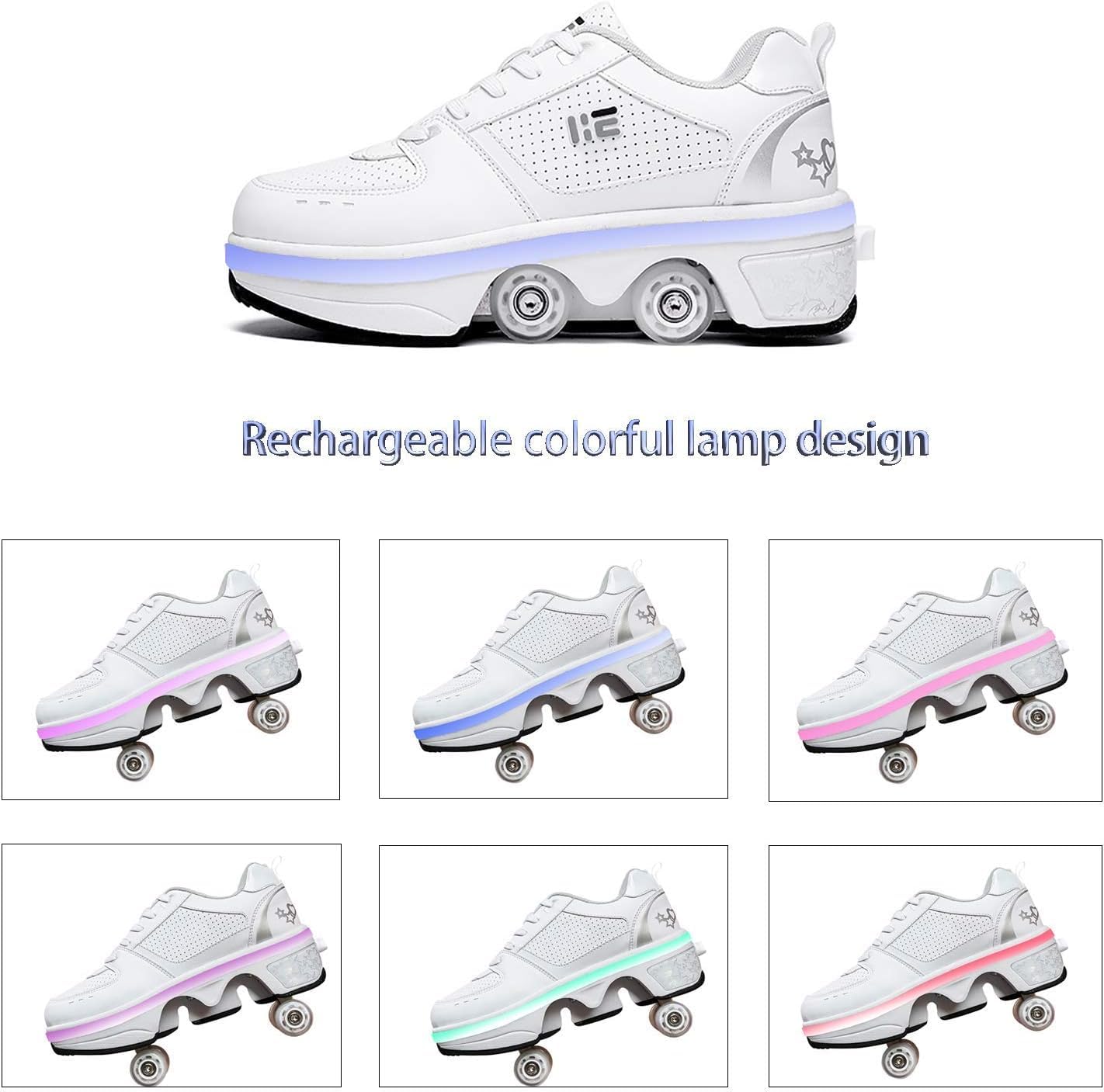 Rolki Z Kolorowymi Diodami Led - Męskie I Damskie Buty Do Jazdy Na Rolkach, Automatyczne Buty Do Chodzenia Dla Dorosłych I Dzieci, White, 7.5 UK