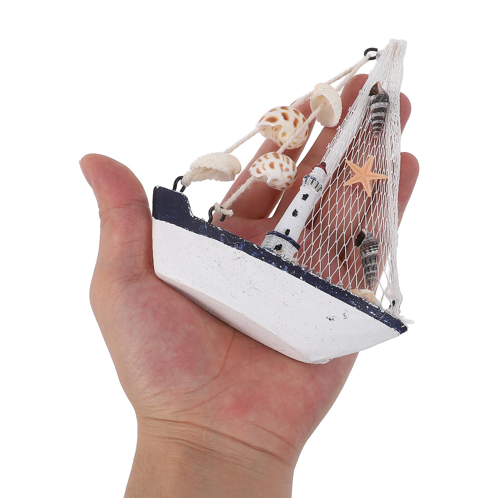 EXAOMBLE 8 Pezzi Barca a Vela in Legno con Conchiglie e Reti Decorazione Marina da Parete per Casa Feste a Tema e Cameretta Mini Barche Ornamentali Costiere