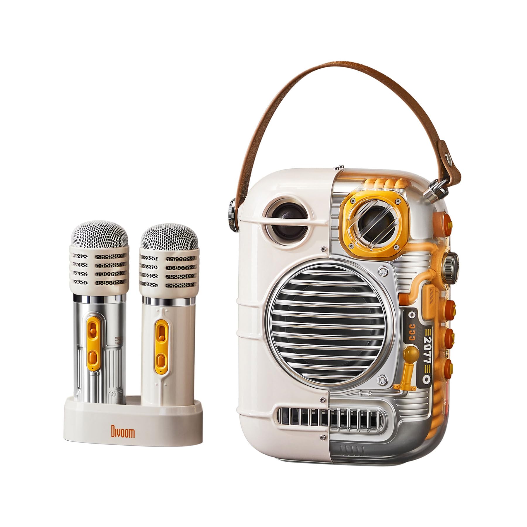 Divoom Spark Pro 80W Çift Mikrofonlu Kablosuz Bluetooth Hoparlör, Taşınabilir Ses Bombası, Beyaz