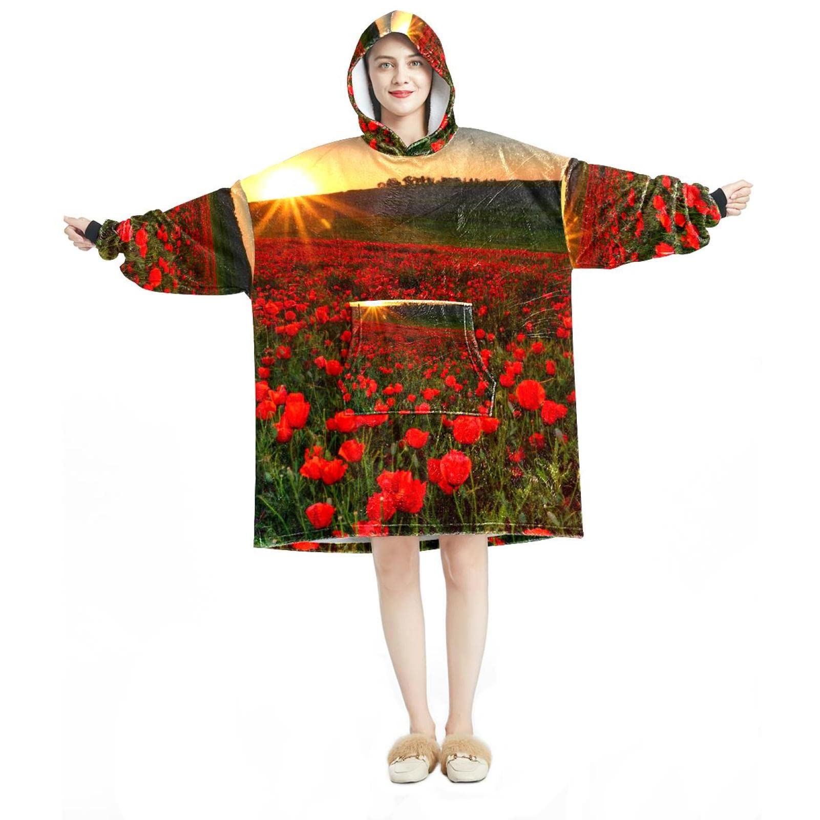 Sweat à capuche surdimensionné motif coquelicots, idée cadeau idéale pour adulte
